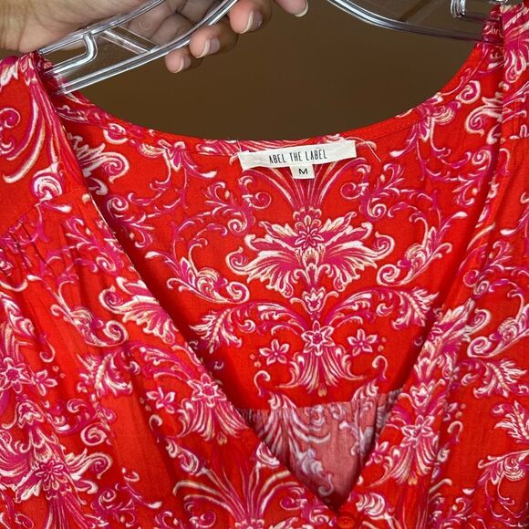 Abel the Label V Neck BOHO Maxi Dress Floral Short Sleeve Smocked High Low sz M - Picture 5 of 6